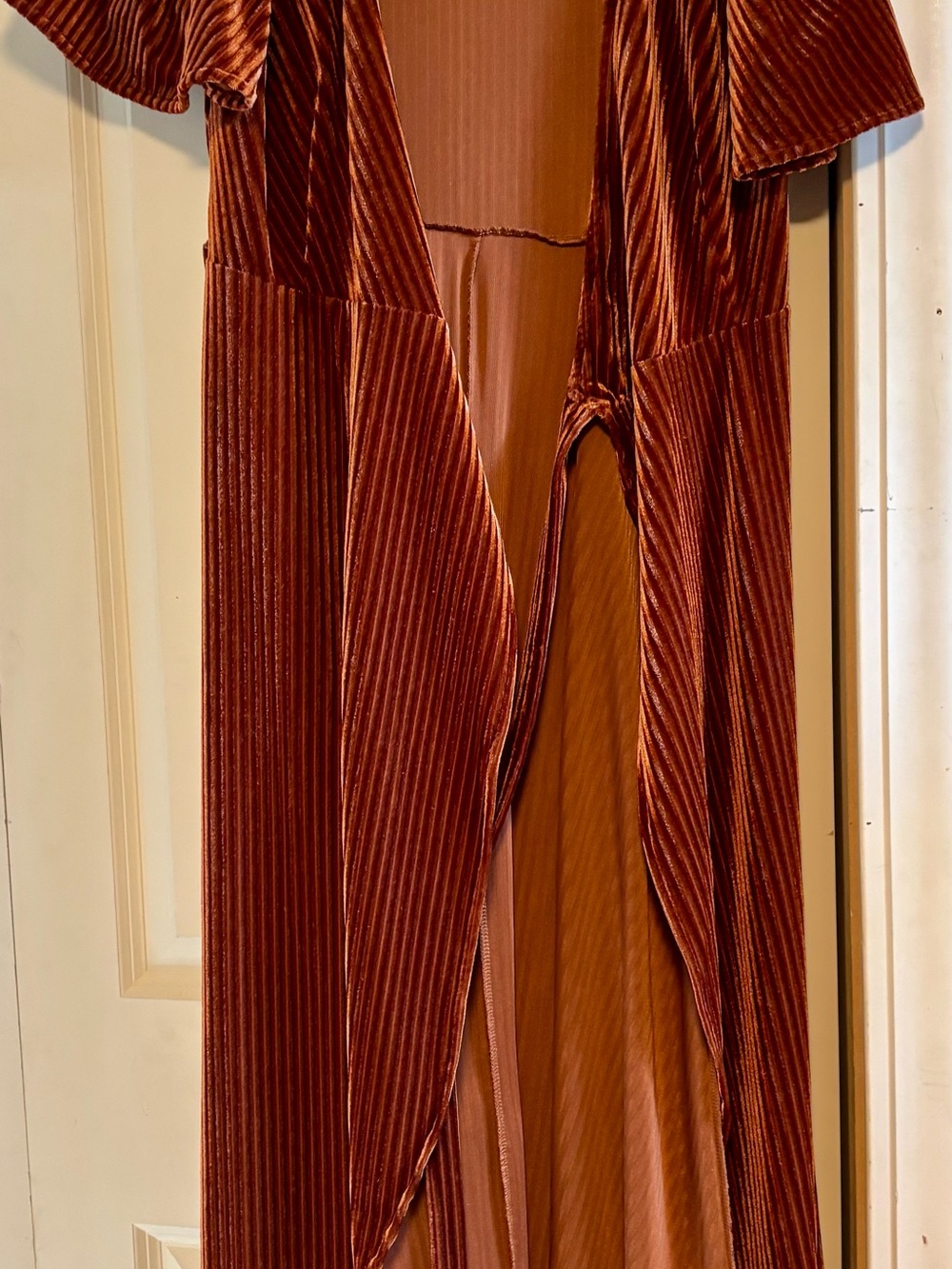 Simple Burnt Orange Velvet Maxi Wrap Dress - Picture 2 of 4